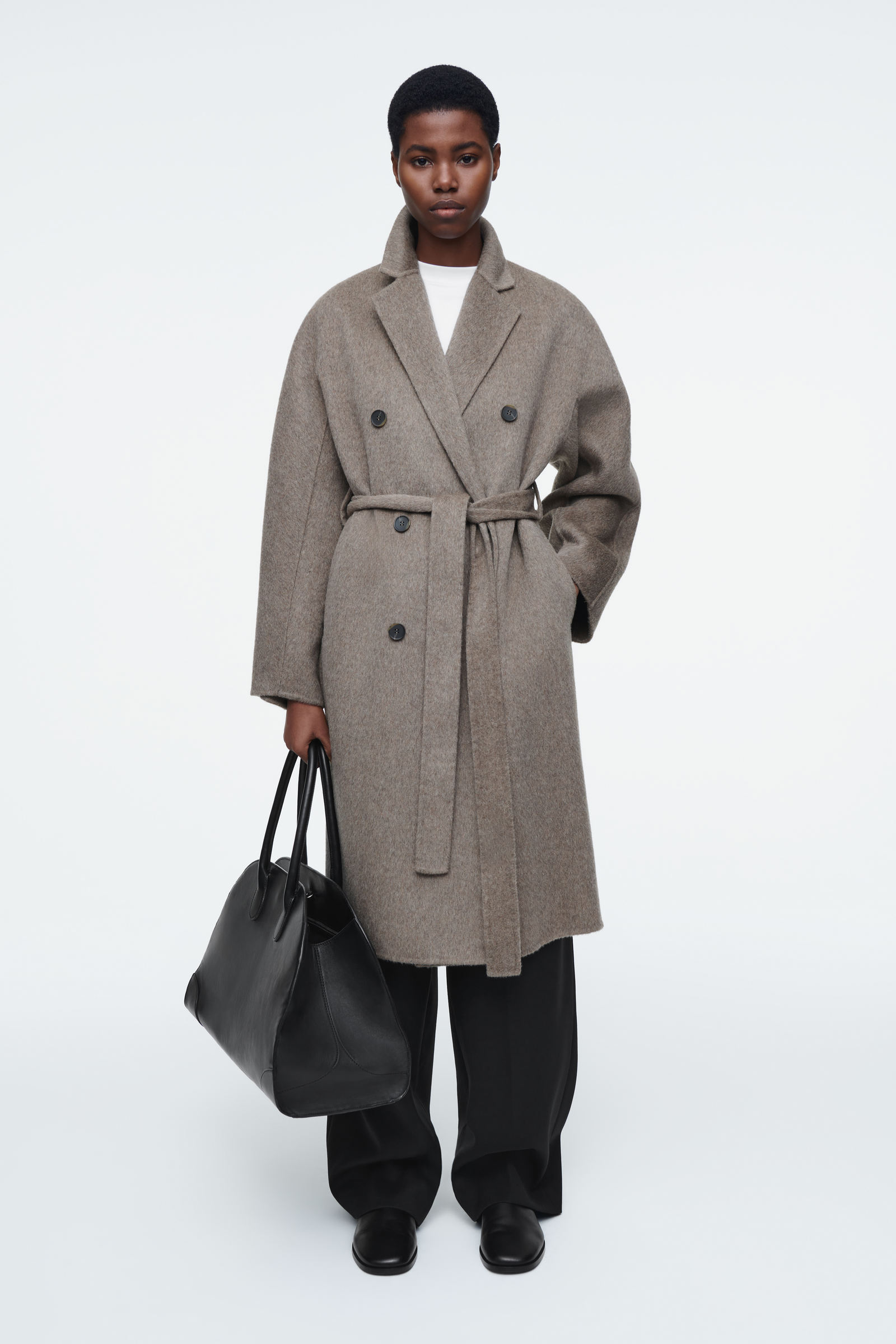 風景柄ショール グレーと黒 大型：135*135cm户外斗篷仿羊绒两面 DOUBLE-FACED WOOL SCARF JACKET - GRAY | COS