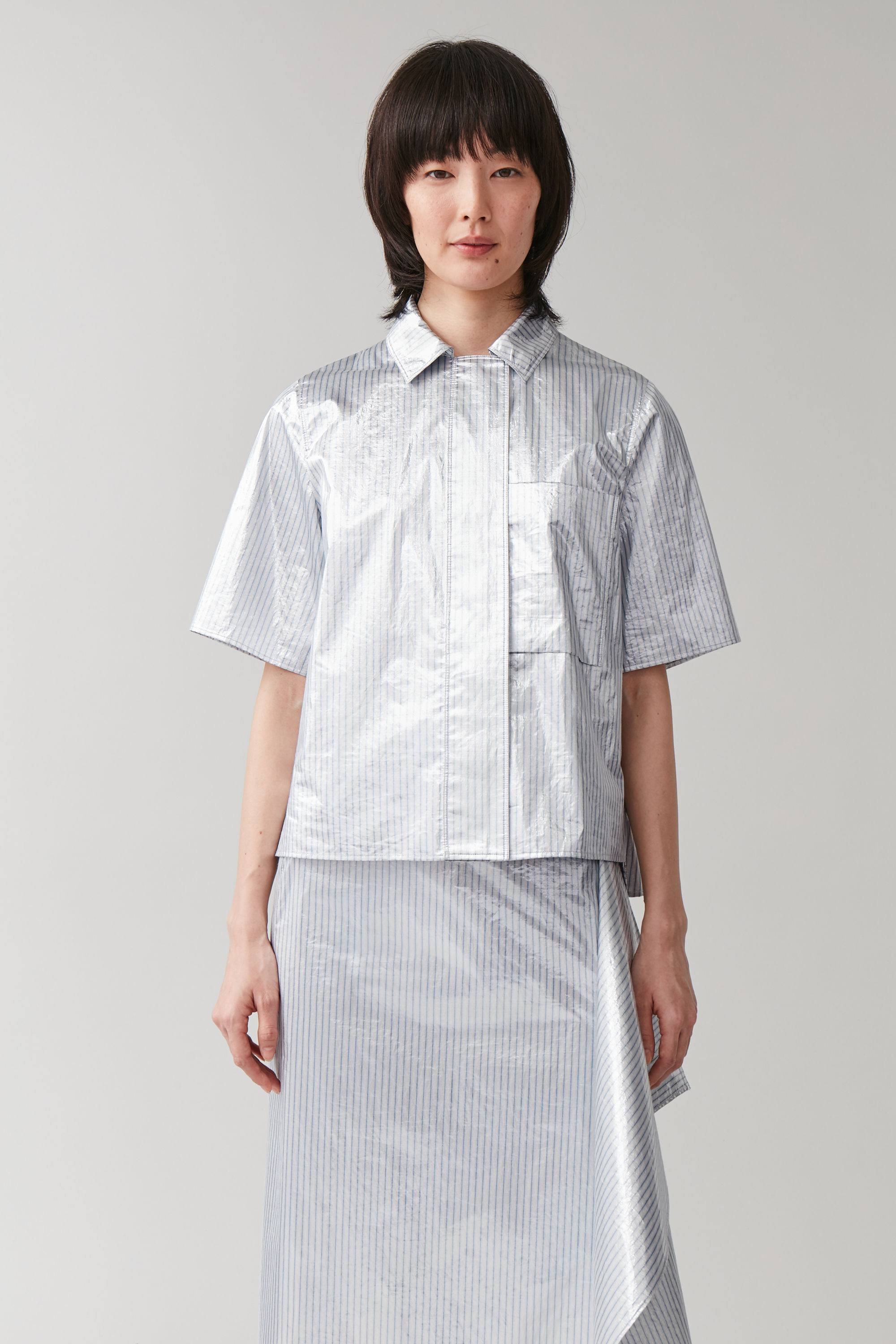 金属感棉质短袖衬衫