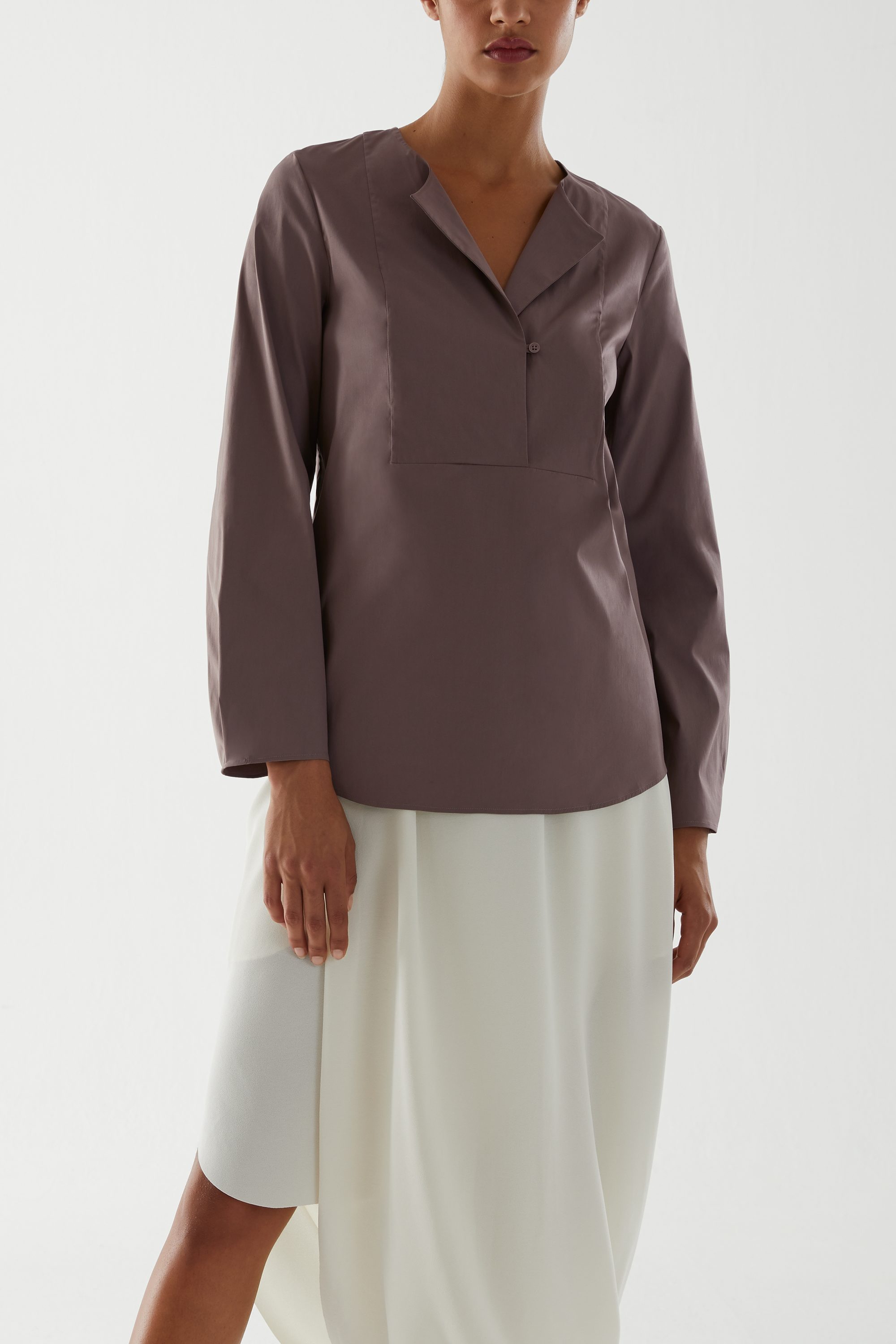 棉质开襟领长袖衬衫 - cos官网