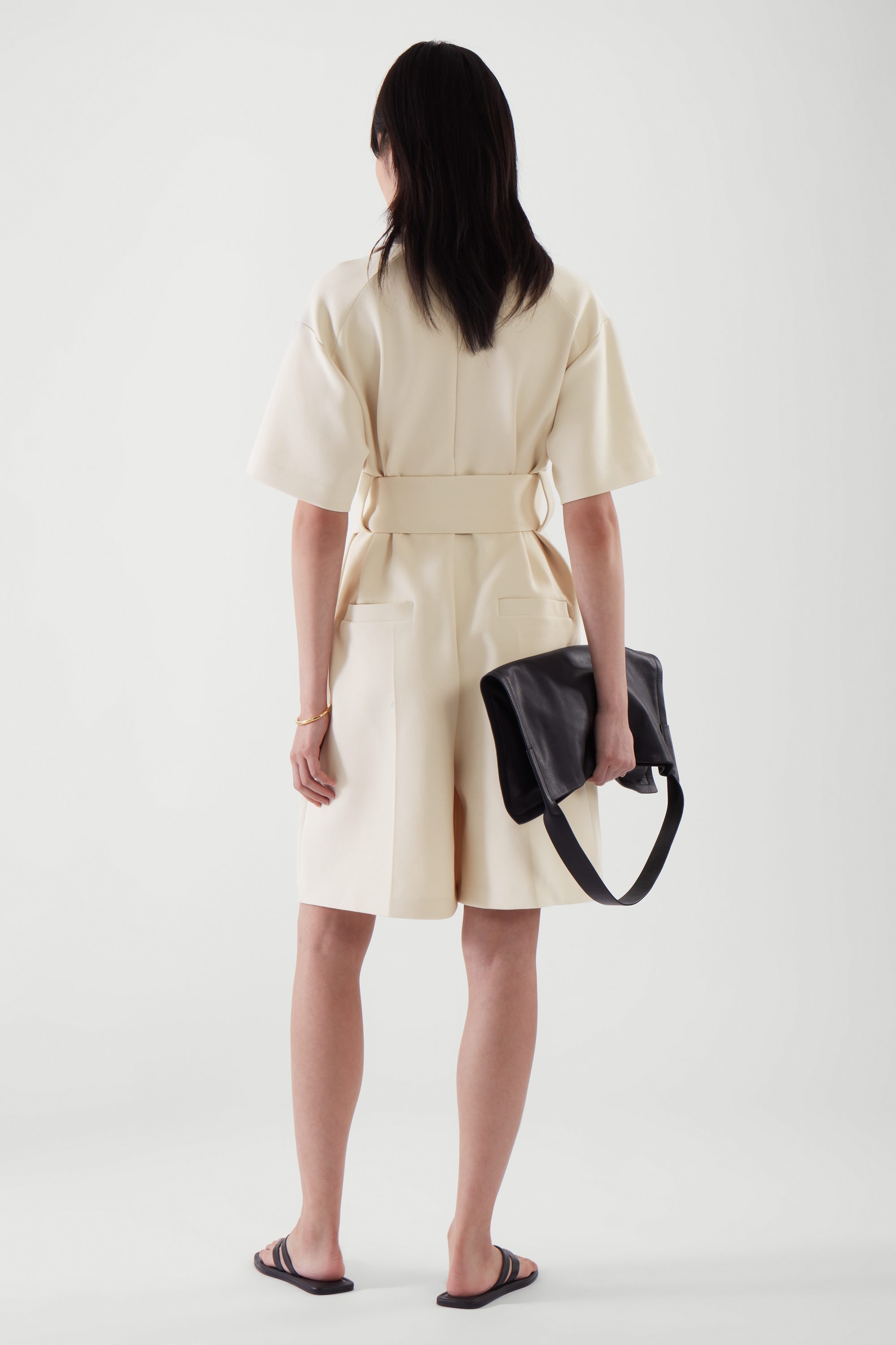 休闲开领束腰连体裤