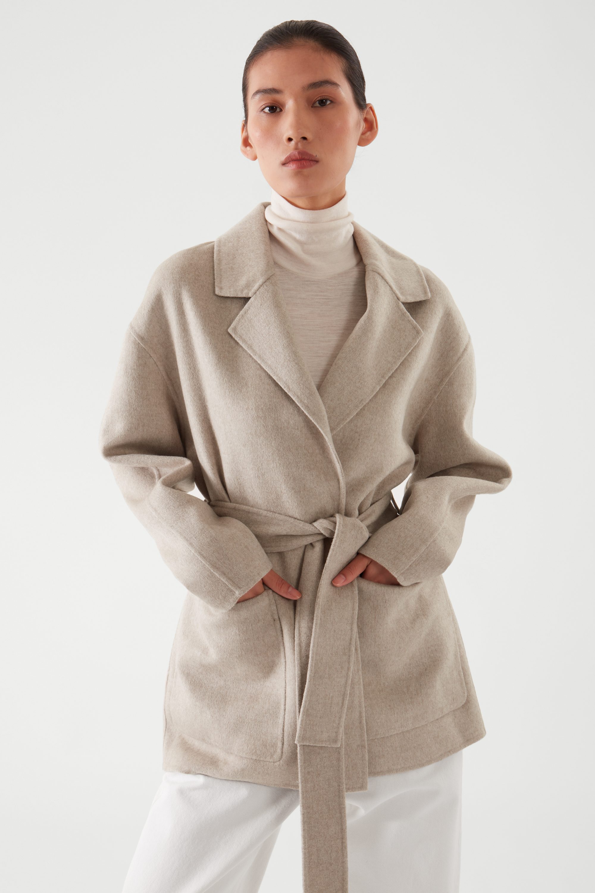 休闲翻驳领系带大衣 - cos官网